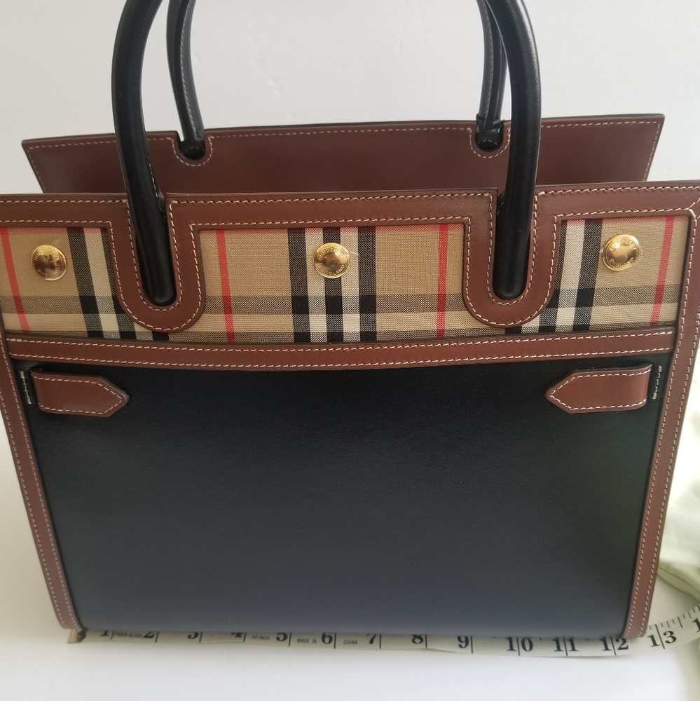 Burberry Title Vintage Check Leather Satchel Black - Picture 11 of 13